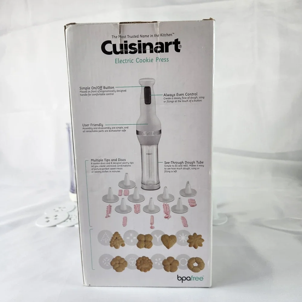 Cuisinart CCP-20 Electric Cookie Press White 8 Discs 8 Tips One-Touch Operation